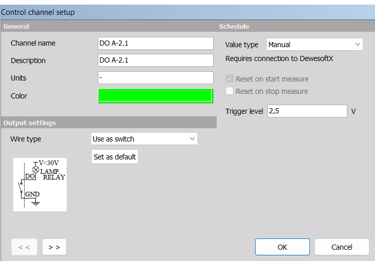 Digital output in Manual mode with Use as switch selected