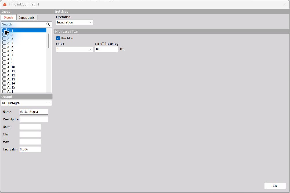 On-device integration setup with high-pass filtering