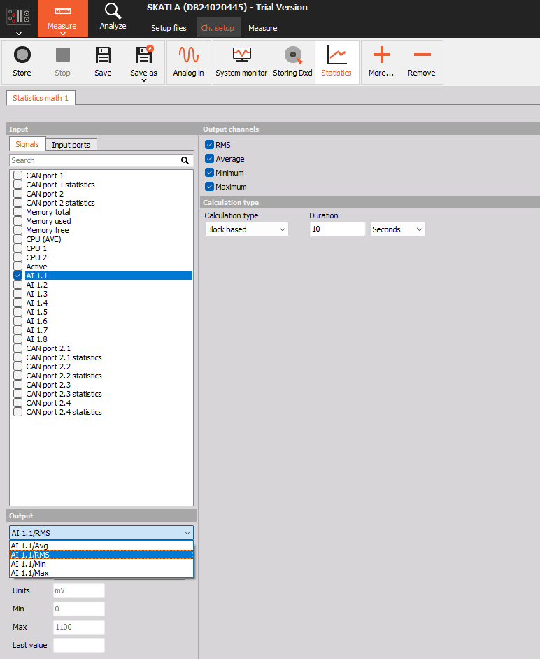 Statistics Math > Device Modules > Modules > Setup | Dewesoft X Manual EN