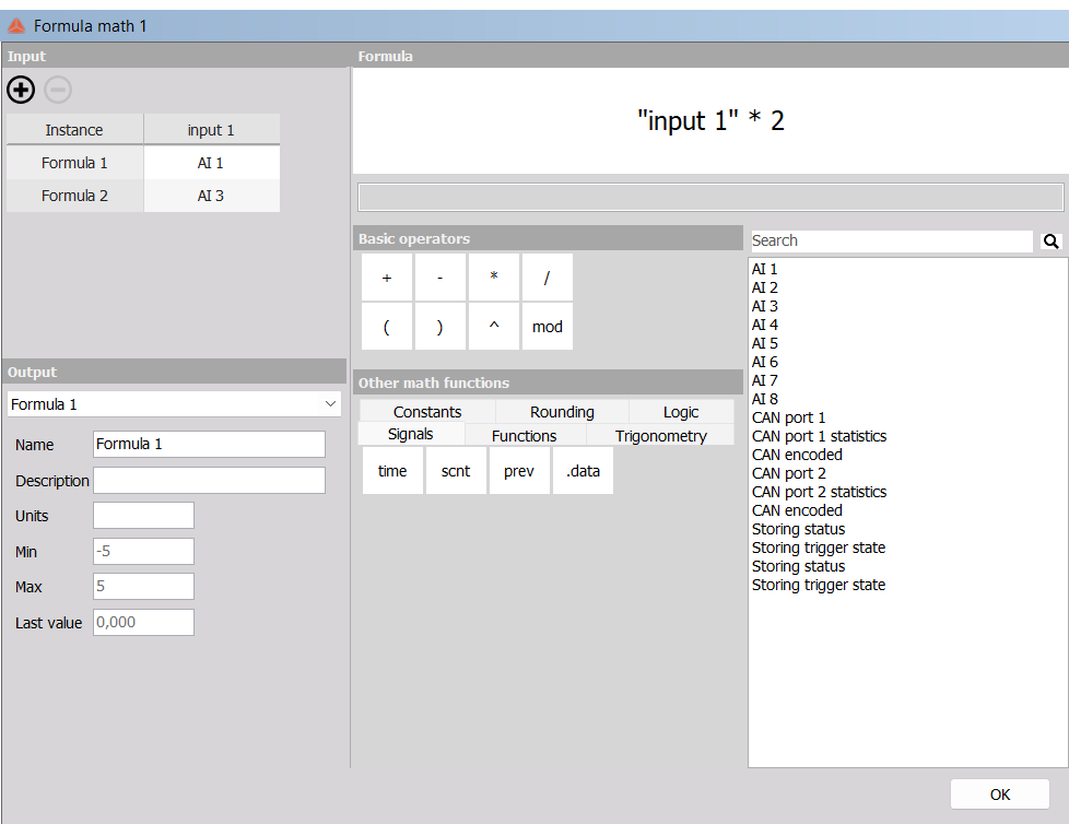 Formula setup with two input rows sharing one expression
