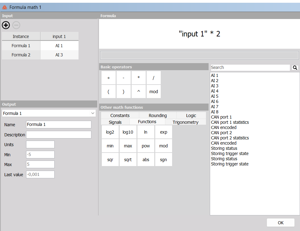 Formula editor showing the Functions tab