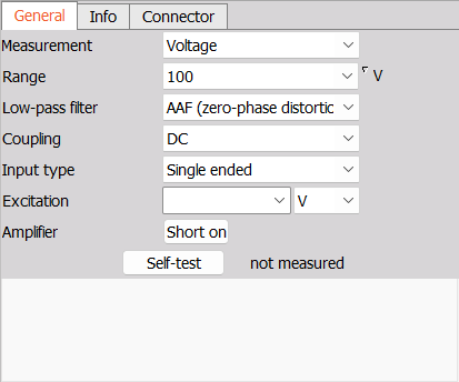 X-UNIi amplifier settings opened from the device Analog In setup