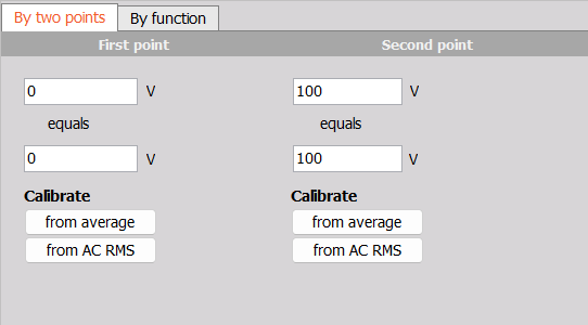 Two-point scaling panel opened from the device Analog In setup