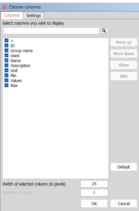 Choose columns for the device channel list