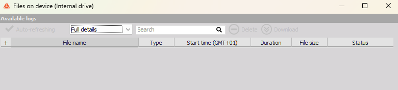 Files on device window for the internal drive