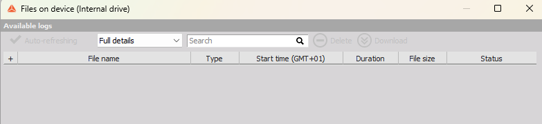 Files on device window for the internal drive