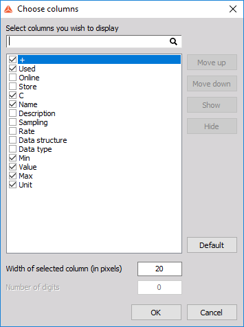 Output channel list_Edit grid_Choose
columns