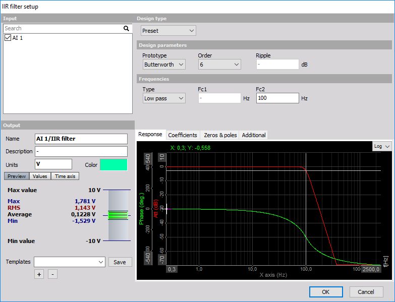 IIR Filter setup_okno