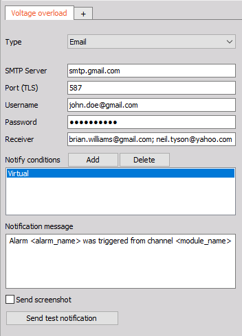 Configure Yahoo SMTP setting for Alarm email notification